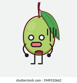 Vector Illustration of Olive Fruit Character with cute face, simple hands and leg line art on Isolated Background. Flat cartoon doodle style.
