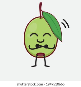 Vector Illustration of Olive Fruit Character with cute face, simple hands and leg line art on Isolated Background. Flat cartoon doodle style.