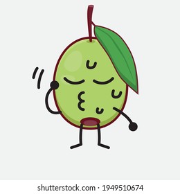 Vector Illustration of Olive Fruit Character with cute face, simple hands and leg line art on Isolated Background. Flat cartoon doodle style.