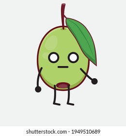 Vector Illustration of Olive Fruit Character with cute face, simple hands and leg line art on Isolated Background. Flat cartoon doodle style.