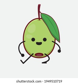 Vektorgrafik des Olive Fruit Character mit süßem Gesicht, einfachen Händen und Beinlinien auf isoliertem Hintergrund. Flacher Cartoon-Doodle-Stil.