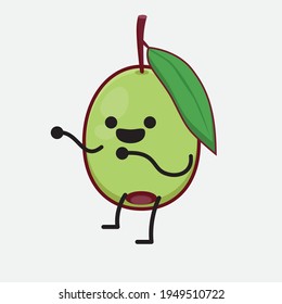 Vector Illustration of Olive Fruit Character with cute face, simple hands and leg line art on Isolated Background. Flat cartoon doodle style.