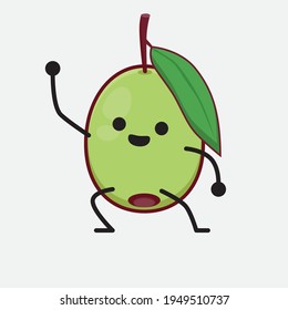 Vector Illustration of Olive Fruit Character with cute face, simple hands and leg line art on Isolated Background. Flat cartoon doodle style.