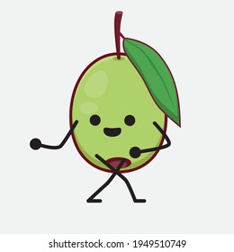 Vector Illustration of Olive Fruit Character with cute face, simple hands and leg line art on Isolated Background. Flat cartoon doodle style.