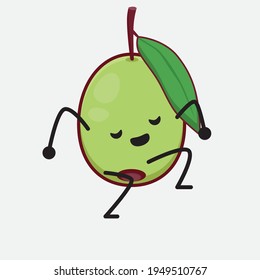 Vector Illustration of Olive Fruit Character with cute face, simple hands and leg line art on Isolated Background. Flat cartoon doodle style.