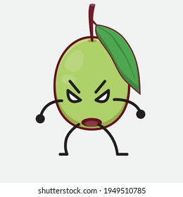 Vector Illustration of Olive Fruit Character with cute face, simple hands and leg line art on Isolated Background. Flat cartoon doodle style.