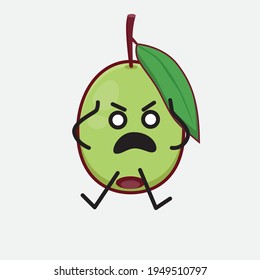 Vector Illustration of Olive Fruit Character with cute face, simple hands and leg line art on Isolated Background. Flat cartoon doodle style.