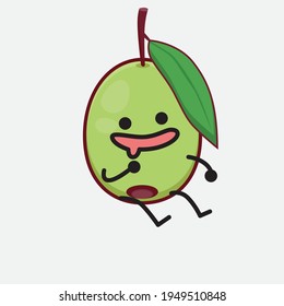 Vector Illustration of Olive Fruit Character with cute face, simple hands and leg line art on Isolated Background. Flat cartoon doodle style.