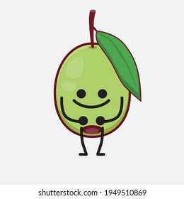 Vector Illustration of Olive Fruit Character with cute face, simple hands and leg line art on Isolated Background. Flat cartoon doodle style.