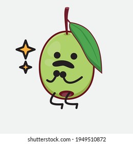 Ilustración vectorial del personaje de la fruta de oliva con cara linda, manos simples y líneas de piernas en fondo aislado. Estilo de dibujo animado plano.