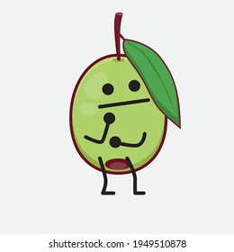 Vector Illustration of Olive Fruit Character with cute face, simple hands and leg line art on Isolated Background. Flat cartoon doodle style.