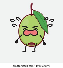 Vector Illustration of Olive Fruit Character with cute face, simple hands and leg line art on Isolated Background. Flat cartoon doodle style.