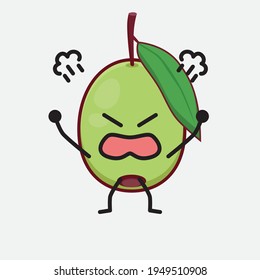 Ilustración vectorial del personaje de la fruta de oliva con cara linda, manos simples y líneas de piernas en fondo aislado. Estilo de dibujo animado plano.