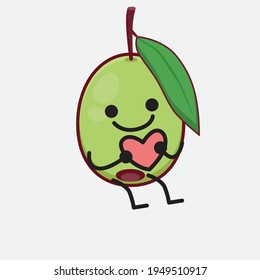 Vector Illustration of Olive Fruit Character with cute face, simple hands and leg line art on Isolated Background. Flat cartoon doodle style.