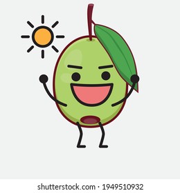 Vector Illustration of Olive Fruit Character with cute face, simple hands and leg line art on Isolated Background. Flat cartoon doodle style.