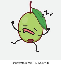 Vector Illustration of Olive Fruit Character with cute face, simple hands and leg line art on Isolated Background. Flat cartoon doodle style.