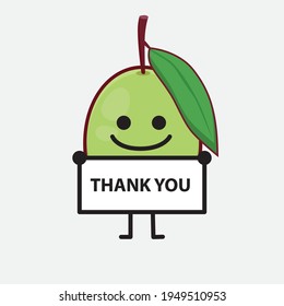 Vektorgrafik des Olive Fruit Character mit süßem Gesicht, einfachen Händen und Beinlinien auf isoliertem Hintergrund. Flacher Cartoon-Doodle-Stil.