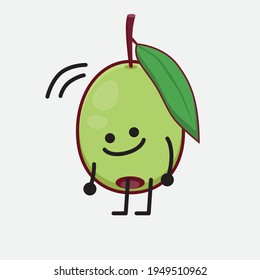 Vector Illustration of Olive Fruit Character with cute face, simple hands and leg line art on Isolated Background. Flat cartoon doodle style.