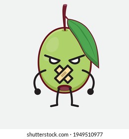 Vector Illustration of Olive Fruit Character with cute face, simple hands and leg line art on Isolated Background. Flat cartoon doodle style.