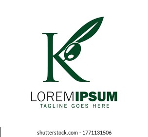A vector Illustration of Olive Initial Letter K for logo and sign 