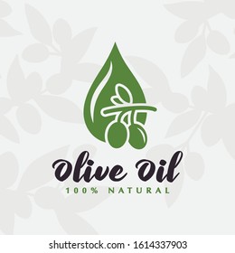 Vector illustration olive oil bottle and green olives branch on white background.