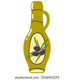 Vector illustration of olive oil bottle in line drawing style, minimalist clean design for culinary themes food packaging healthy recipes kitchen decor mediterranean cuisine, organic product concepts