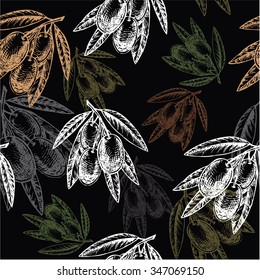 The vector illustration "olive seamless pattern on black background" for design