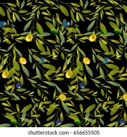Vector illustration of  olives pattern. Floral organic background. 