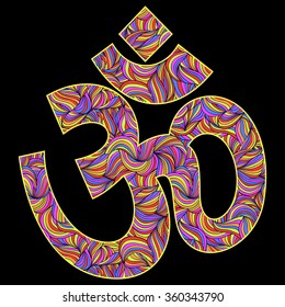 Vector illustration of Om symbol on black background