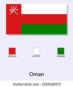 Vector Illustration of Oman flag isolated on light blue background. Illustration National Oman flag with Color Codes. As close as possible to the original. ready to use, easy to edit. 

