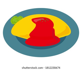 Vector illustration of omelet rice, omelet