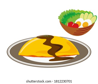 Vector illustration of omelet rice, omelet