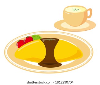 Vector illustration of omelet rice, omelet