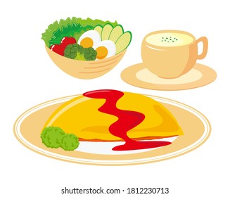 Vector illustration of omelet rice, omelet
