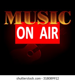 Vector illustration of on air on a dark background with an acoustic guitar. It can be used as a template for any job on a black background, or separately.