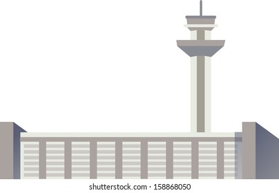 Vector Illustration Of On An Air Traffic Control Tower