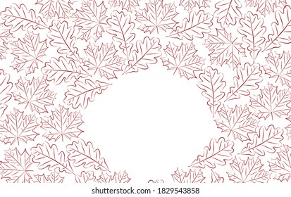 Vector illustration on an autumn theme. An image of a frame made of autumn maple and oak leaves. Botanical sketch.