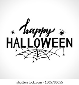 Vector illustration on the background. Handmade lettering . Text «Happy Halloween”. Template for party banner, design, print, poster, invitation EPS10