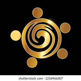 Un vector Ilustración sobre el fondo negro con un efecto de brillo dorado del icono vectorial del logotipo de personas simples doradas