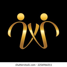 A vector Illustration on black background with a gold shine effect of the Golden Simple People Logo vector icon