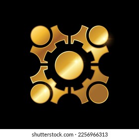 Un vector Ilustración sobre el fondo negro con un efecto de brillo dorado del icono vectorial del logotipo de personas simples doradas