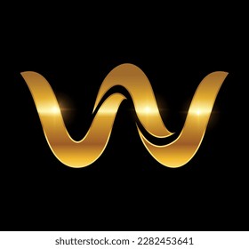 A vector Illustration on black background with gold shine effect of Golden Wave Monogram Logo Letter W
