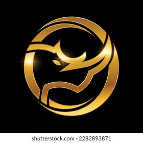 A vector Illustration on black background with gold shine effect of Golden Rhino Logo Vector Icon