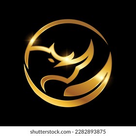 A vector Illustration on black background with gold shine effect of Golden Rhino Logo Vector Icon