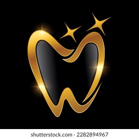 A vector Illustration on black background with gold shine effect of Golden Dental Logo vector icon