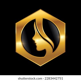 A vector Illustration on black background with gold shine effect of Golden Beauty Logo Vector icon - Shutterstock ID 2283442751