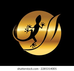 A vector Illustration on black background with gold shine effect of Golden Gecko Logo Vector Icon