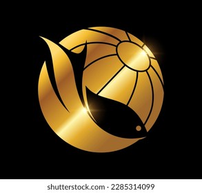 A vector Illustration on black background with gold shine effect of Golden Fish Logo Vector icon