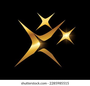 Un vector Ilustración sobre el fondo negro con efecto de brillo dorado del icono del logotipo de la estrella del enlace dorado