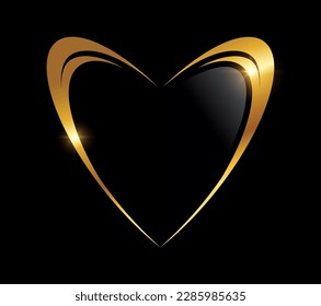 Un vector Ilustración sobre el fondo negro con efecto de brillo dorado del icono vectorial del logotipo de amor dorado